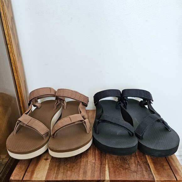 Teva Sandals Women's 8 Midform Universal Platform Bundle Black And Tan SN1090969 - Picture 1 of 12